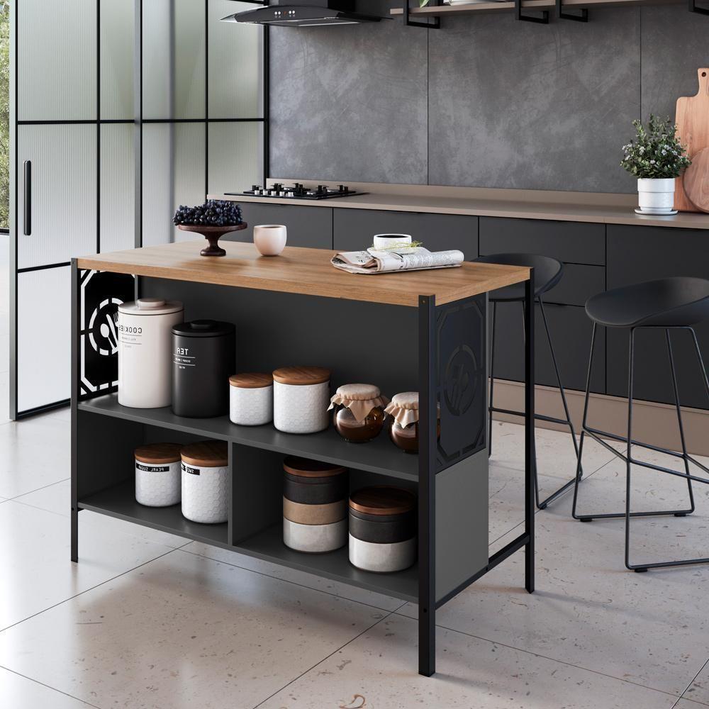 Mesa Bancada Ilha Gourmet 127cm P1034 Grafite Mell Pp Milani Store - 4