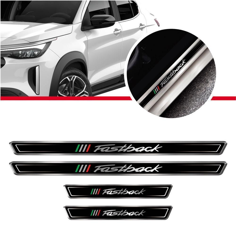 Kit 8 Adesivos Soleira Porta Compatível Fiat Fastback Preto - 1