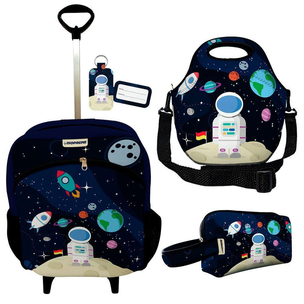 Kit Mochila Escolar Infantil Rodinhas Lancheira Estojo Isoprene Astronauta - 1