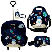 Kit Mochila Escolar Infantil Rodinhas Lancheira Estojo Isoprene Astronauta - 1