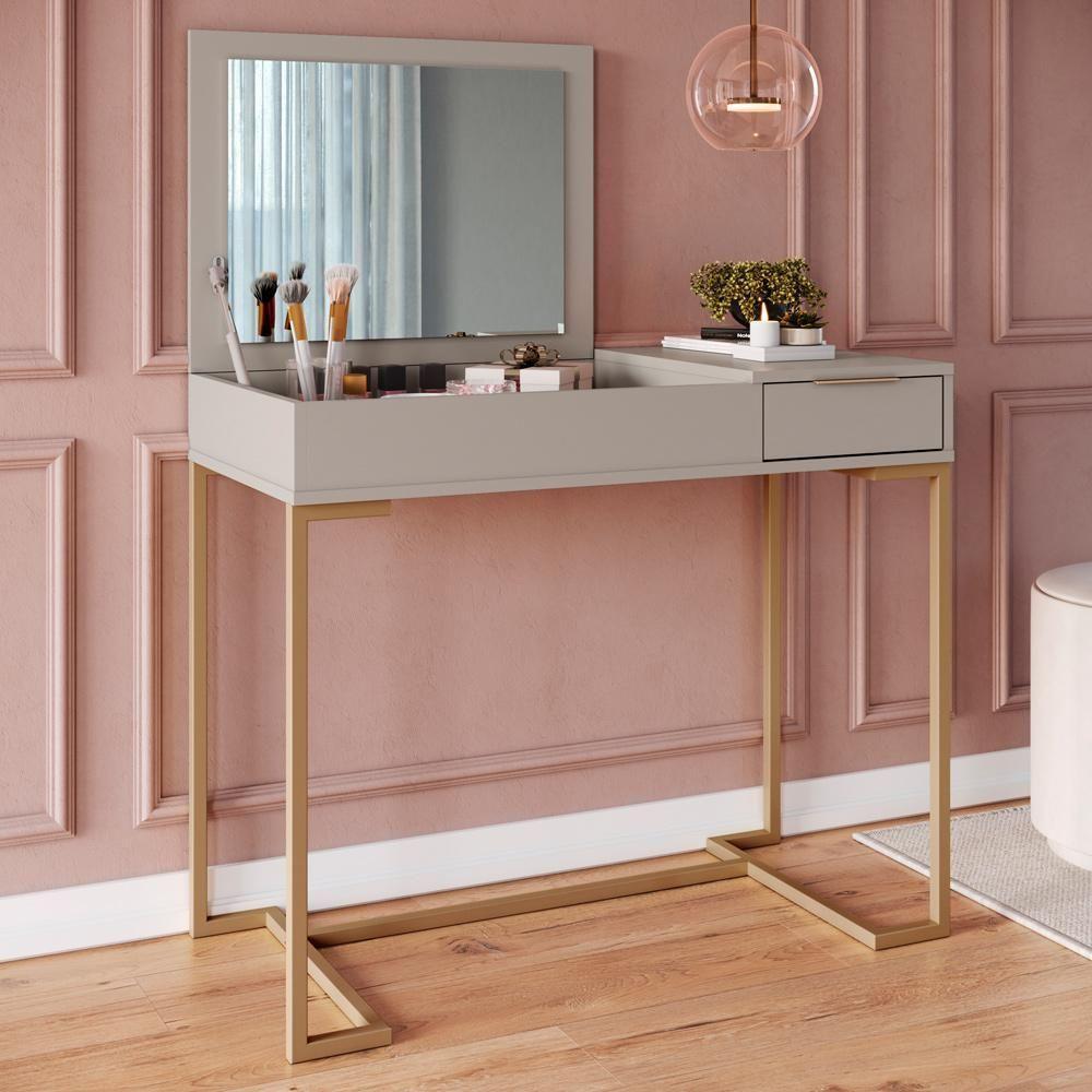 Penteadeira Com Espelho Basculante 1 Gv P1040 Champagne Arenas Pp Milani Store - 3