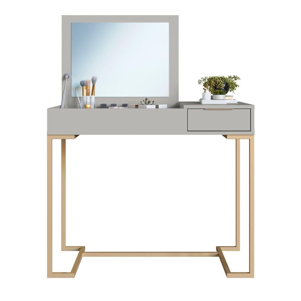 Penteadeira Com Espelho Basculante 1 Gv P1040 Champagne Arenas Pp Milani Store - 5