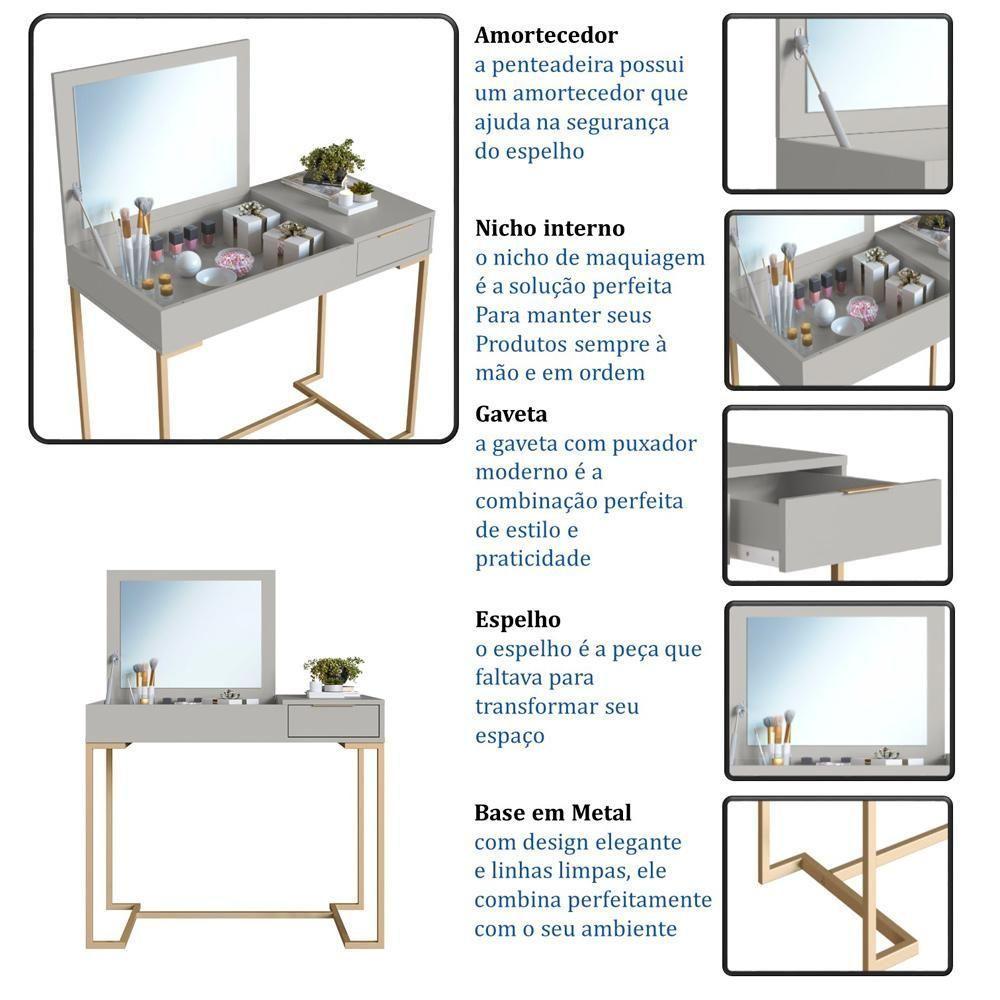 Penteadeira Com Espelho Basculante 1 Gv P1040 Champagne Arenas Pp Milani Store - 7