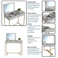 Penteadeira Com Espelho Basculante 1 Gv P1040 Champagne Arenas Pp Milani Store - 7