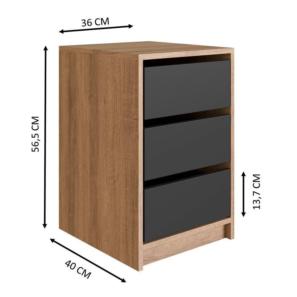 Kit 2 Gaveteiros Para Escritorio 36 Cm 3 Gavetas P1045 Mell Grafite Pp Milani Store - 3