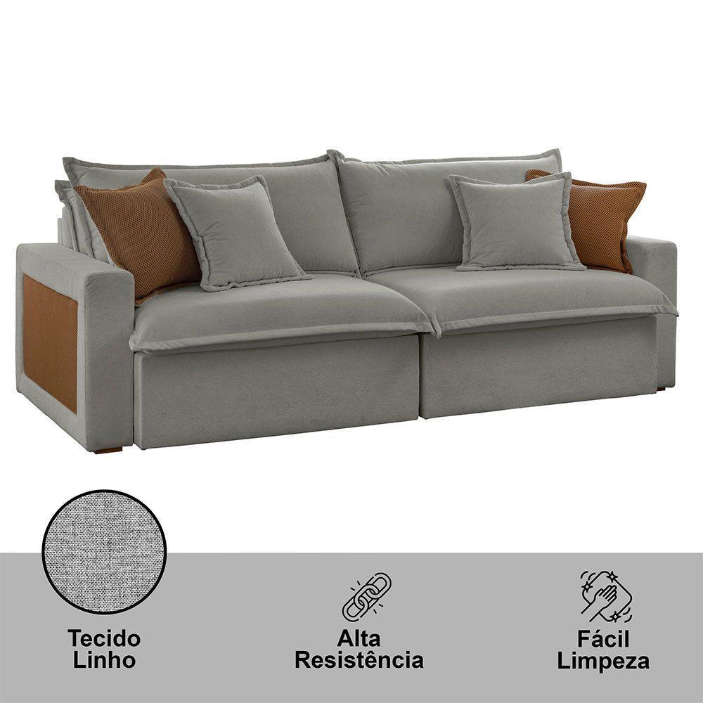 Sofá Dallas Linho Dois Módulos De 100cm B15 Meu Sofá Online A230 Linho Cinza - 6