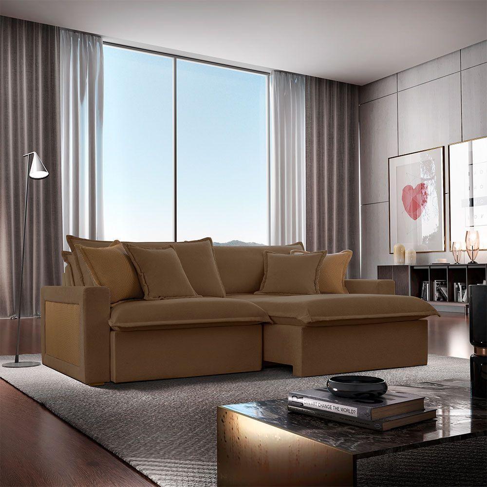 Sofá Dallas Veludo Dois Módulos De 90cm B15 Meu Sofá Online B016 Veludo Marrom - 1