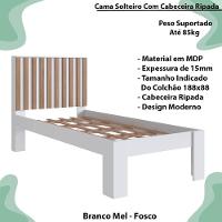 Cama Solteiro Cabeceira Ripada 108x206cm Branco Mel Proddy - 3