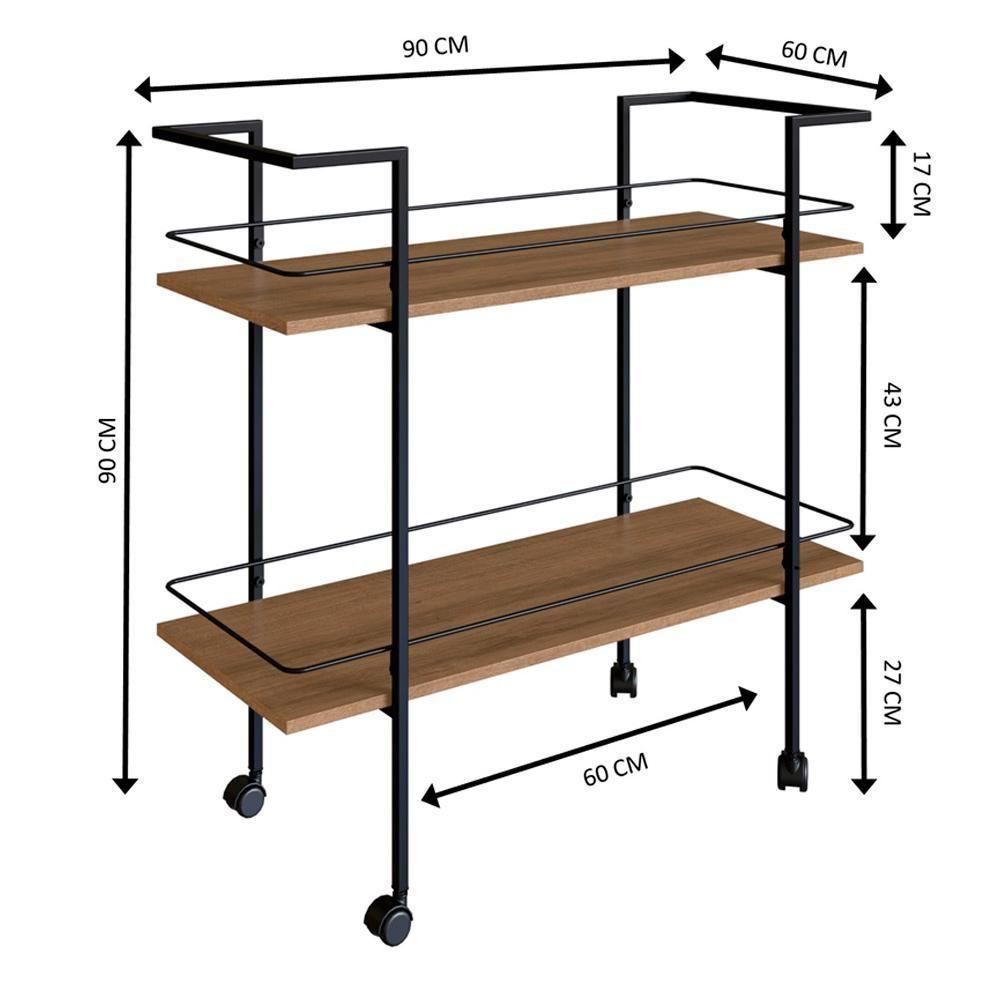 Carrinho Bar Industrial Com Rodizios P1036 Mell Preto Pp Milani Store Mell - 3