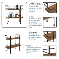 Carrinho Bar Industrial Com Rodizios P1036 Mell Preto Pp Milani Store Mell - 6