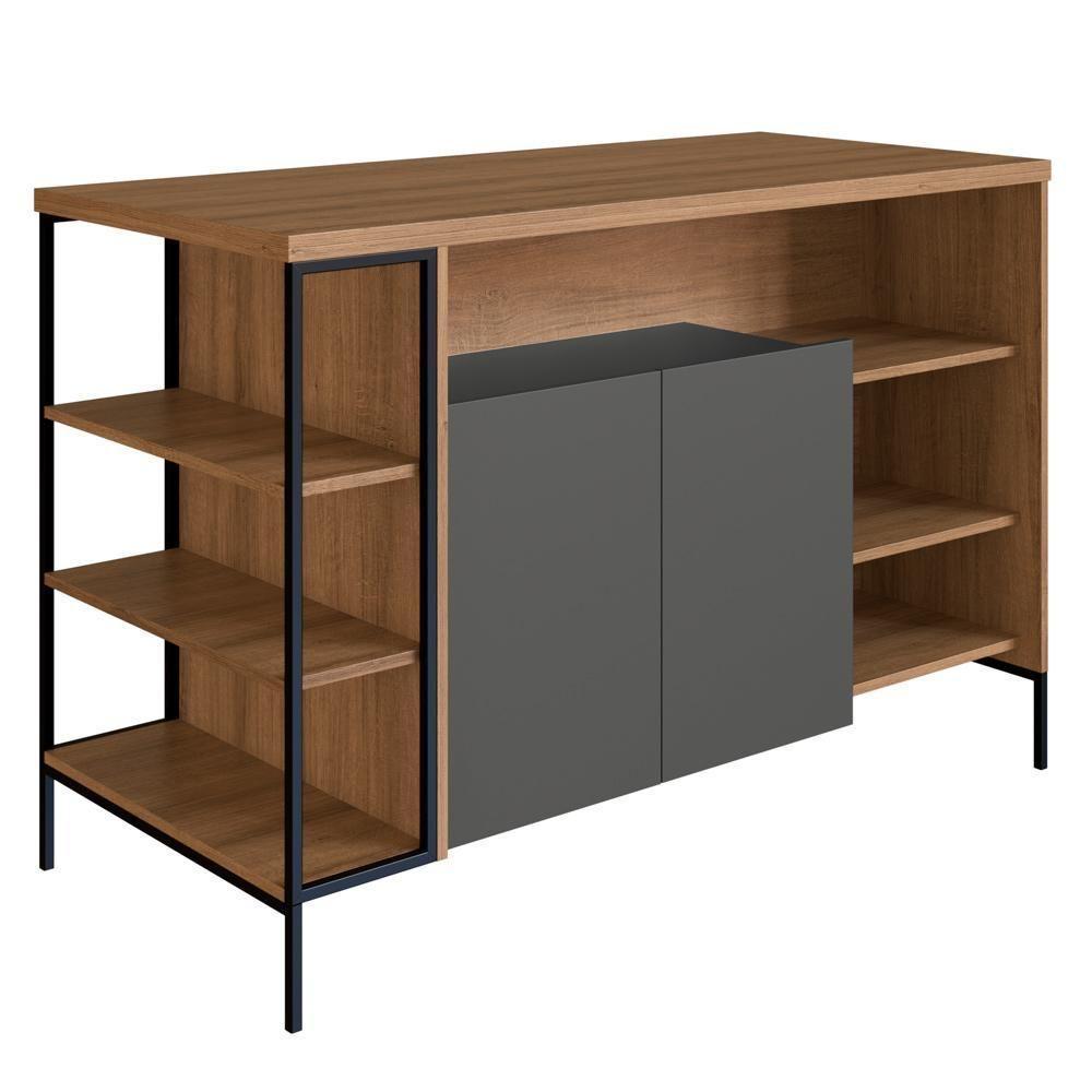 Mesa Ilha Gourmet 131 Cm 2 Portas P1035 Grafite Mell Pp Milani Store - 1