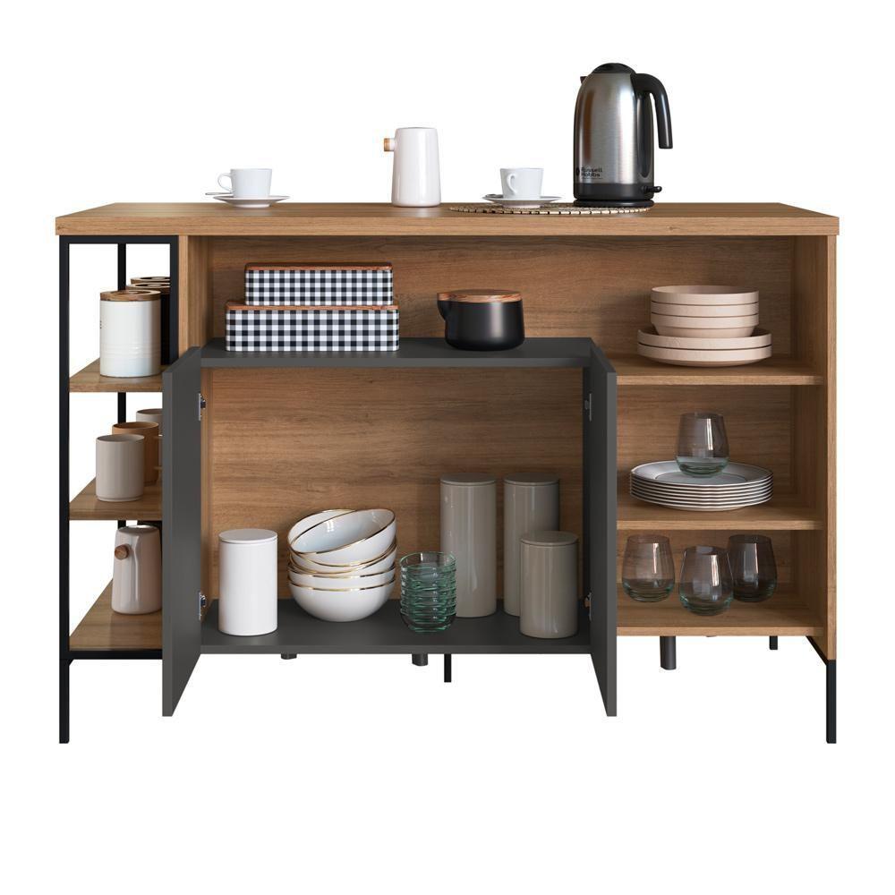 Mesa Ilha Gourmet 131 Cm 2 Portas P1035 Grafite Mell Pp Milani Store - 6