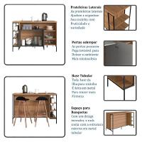 Mesa Ilha Gourmet 131 Cm 2 Portas P1035 Grafite Mell Pp Milani Store - 8