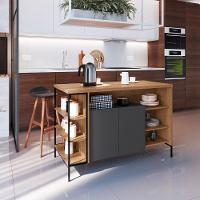 Mesa Ilha Gourmet 131 Cm 2 Portas P1035 Grafite Mell Pp Milani Store - 9