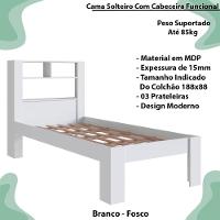 Cama Solteiro Com Cabeceira Funcional 111x214cm Branco Proddy - 3