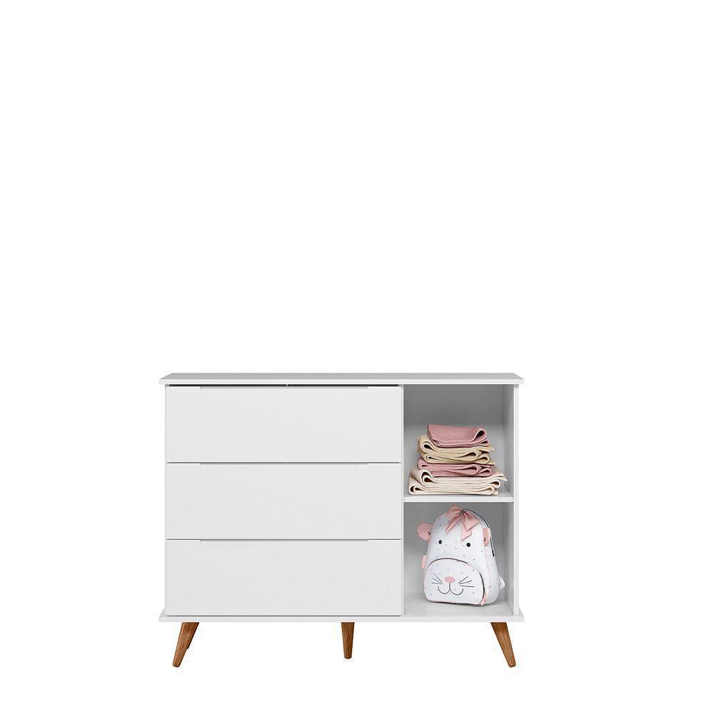 Quarto Bebe Retro Lunna 100% MDF Roupeiro Cômoda Com Porta Berço Mini Cama Peternella Branco - 2