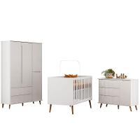 Quarto Bebe Retro Lunna 100% MDF Roupeiro Cômoda Com Porta Berço Mini Cama Peternella Branco - 3