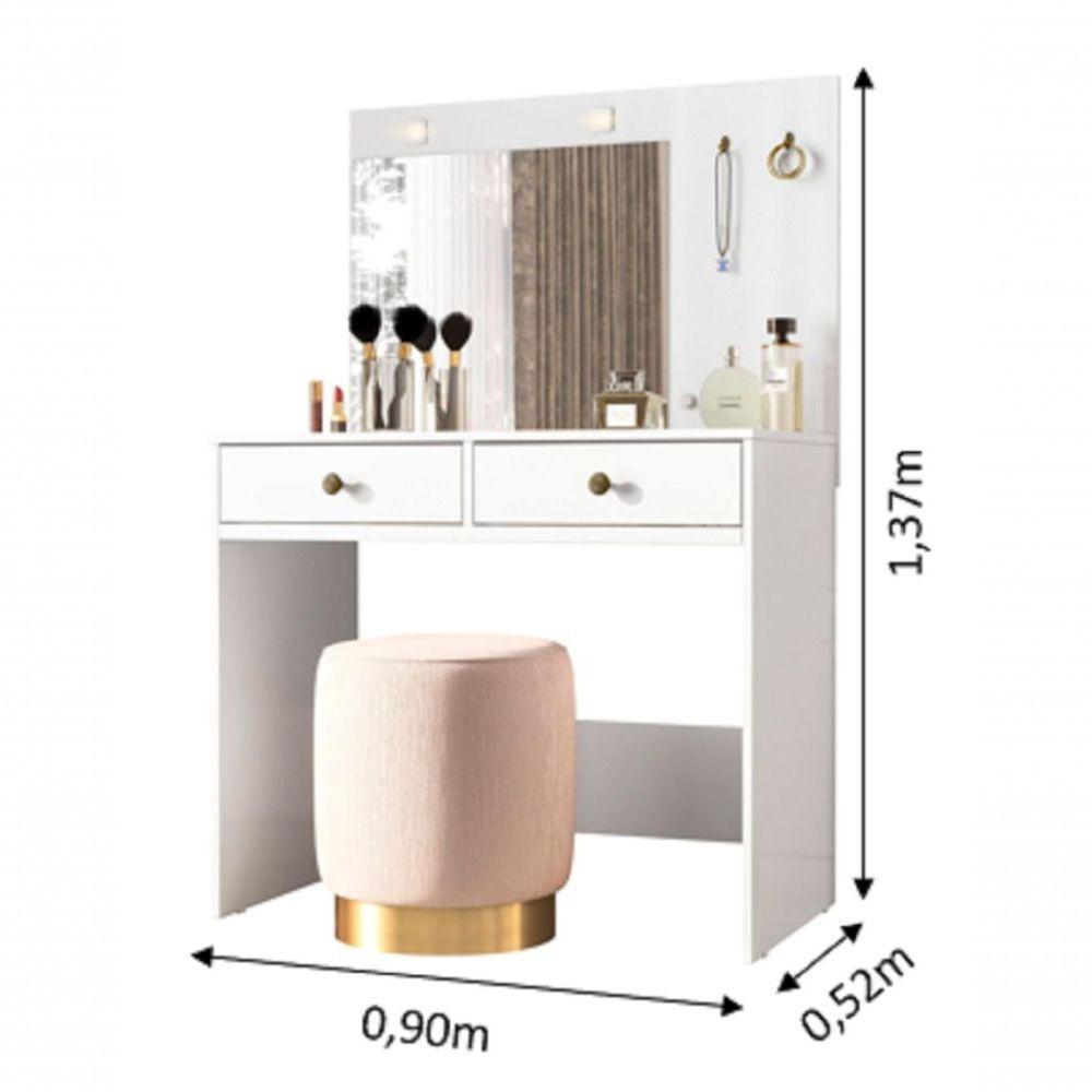 Penteadeira Camarim Ideal Com Espelho E Leds 2 Gavetas Moval - 3