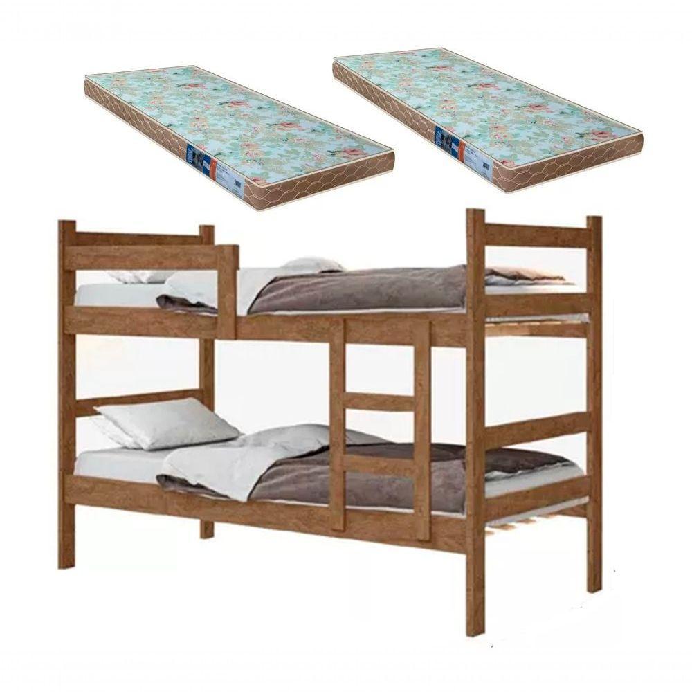 Beliche Porto Gabrielli 100% MDF Com Escada Castanho Vira 2 Camas Solteiro + 2 Colchão Solteiro - 1