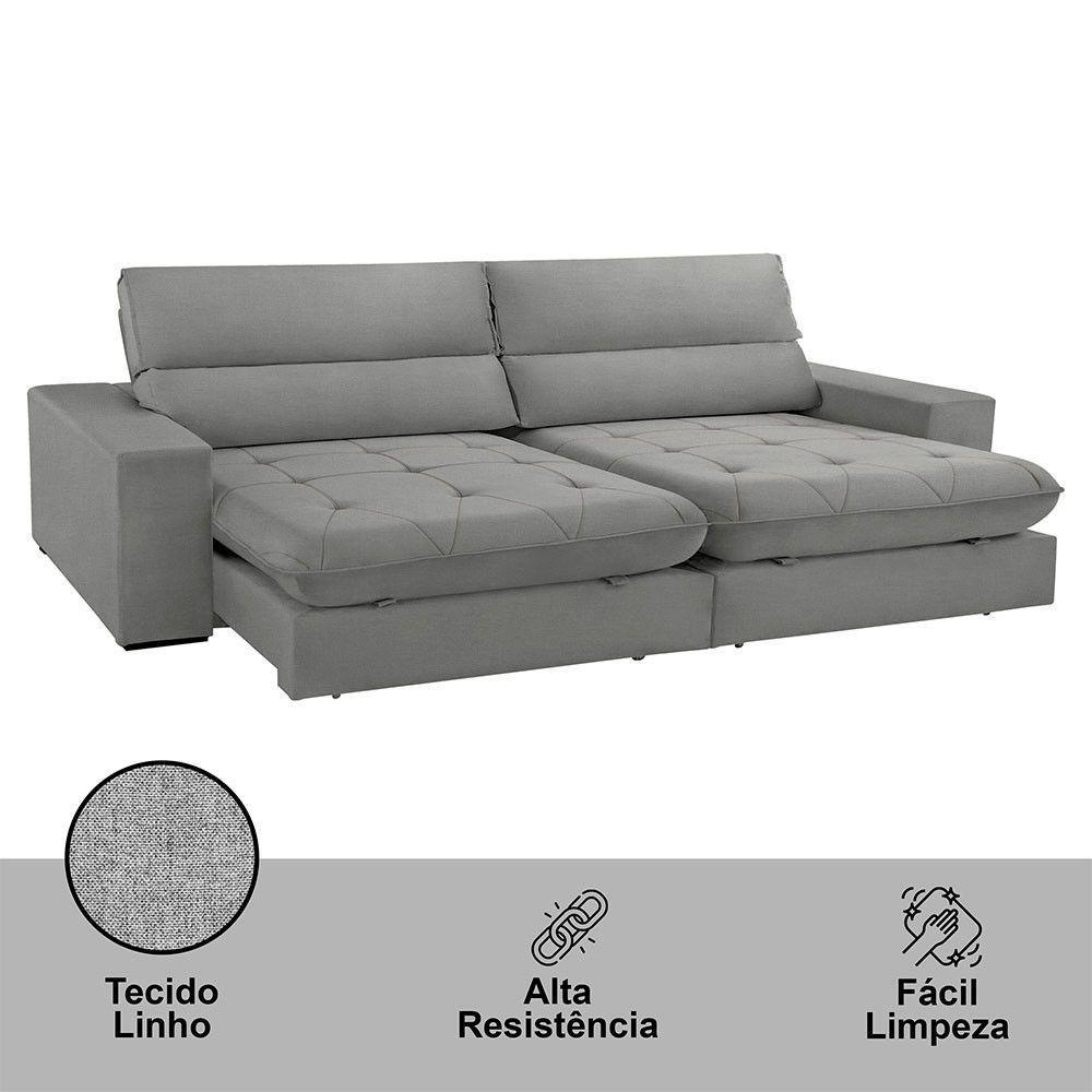 Sofá Aspem Linho 02 Módulos De 100m B25cm Meu Sofá Online A230 Linho Cinza - 3