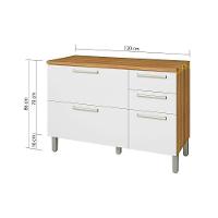 Gabinete p/ Pia Cozinha Balcão c/ Tampo Burguesa Premium c/ 2 Portas e 3 Gavetas 120cm Freijo/Grafite - Nesher