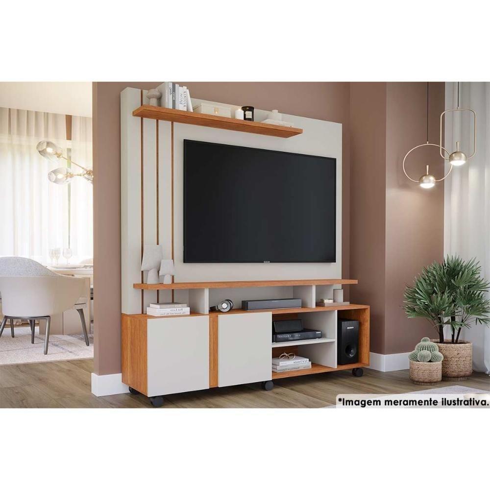 Estante p/ Sala até 55 Pol Valência c/ 2 Portas e Rodízios 160x182cm Off White/Cinamomo - Permóbili - 1