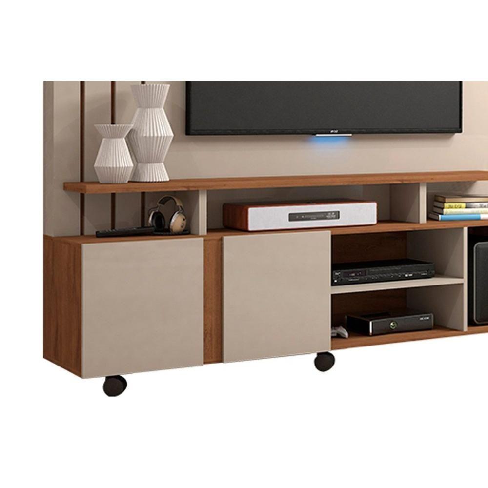 Estante p/ Sala até 55 Pol Valência c/ 2 Portas e Rodízios 160x182cm Off White/Cinamomo - Permóbili - 4