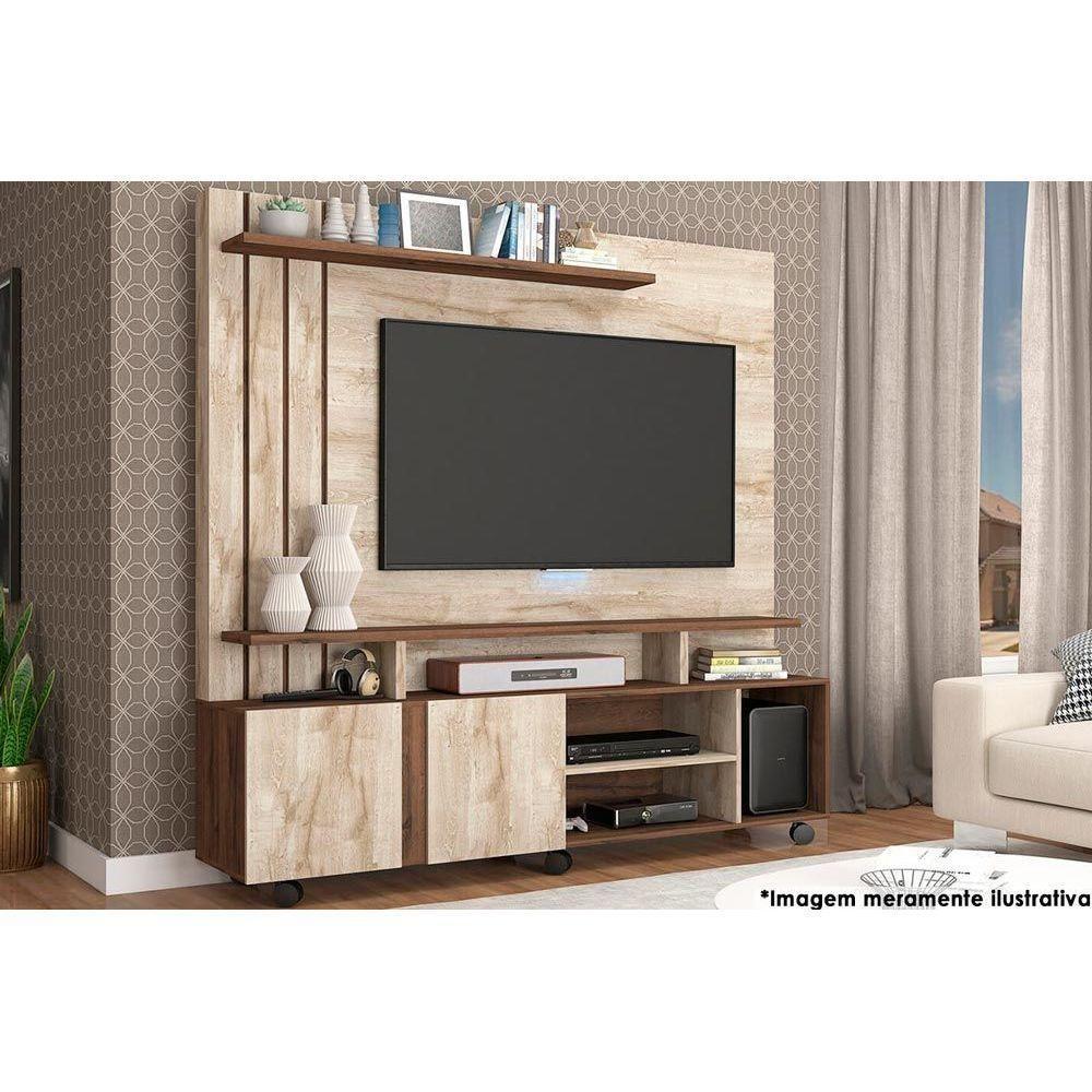 Estante p/ Sala até 55 Pol Valência c/ 2 Portas e Rodízios 160x182cm Off White/Cinamomo - Permóbili - 9