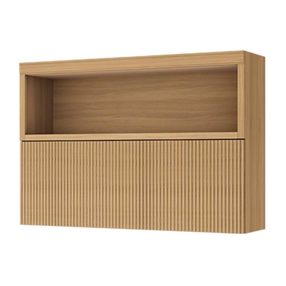 Armário Aéreo Cozinha Modulado Marquesa c/ 1 Porta Basculante Ripada e Nicho 120cm Nature - Nesher - 1