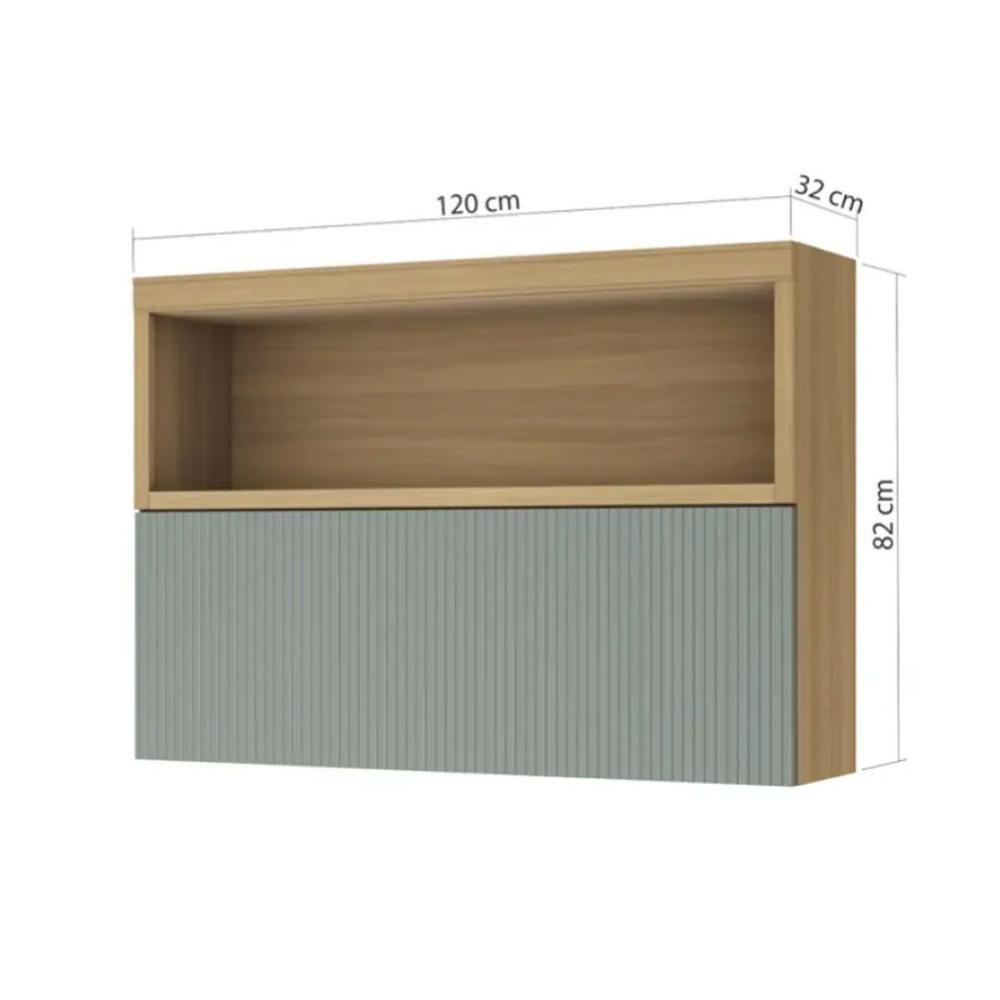 Armário Aéreo Cozinha Modulado Marquesa c/ 1 Porta Basculante Ripada e Nicho 120cm Nature - Nesher - 2