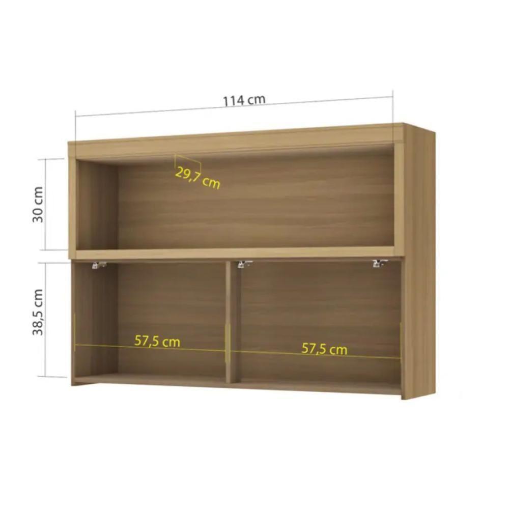 Armário Aéreo Cozinha Modulado Marquesa c/ 1 Porta Basculante Ripada e Nicho 120cm Nature - Nesher - 3