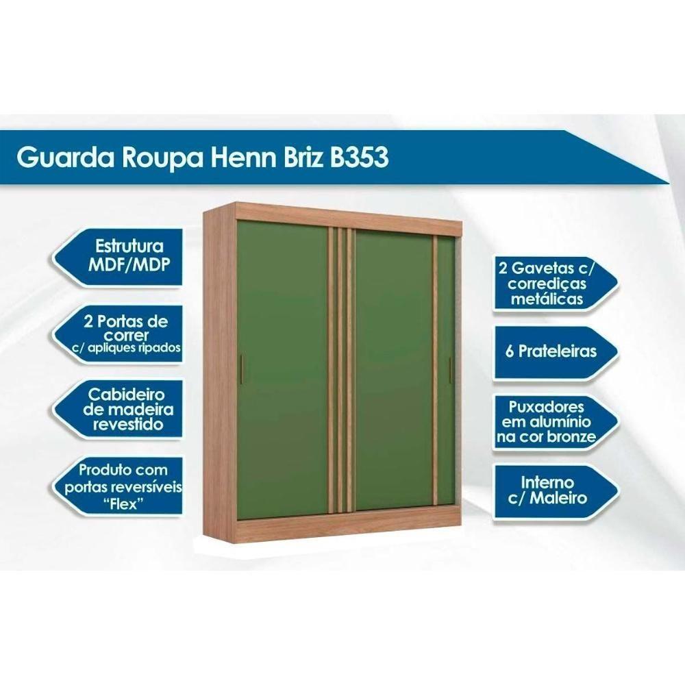 Guarda Roupa 2 Portas de Correr e 2 Gavetas Briz B353 Flex Nature/Off White ou Cinza - Henn - 4