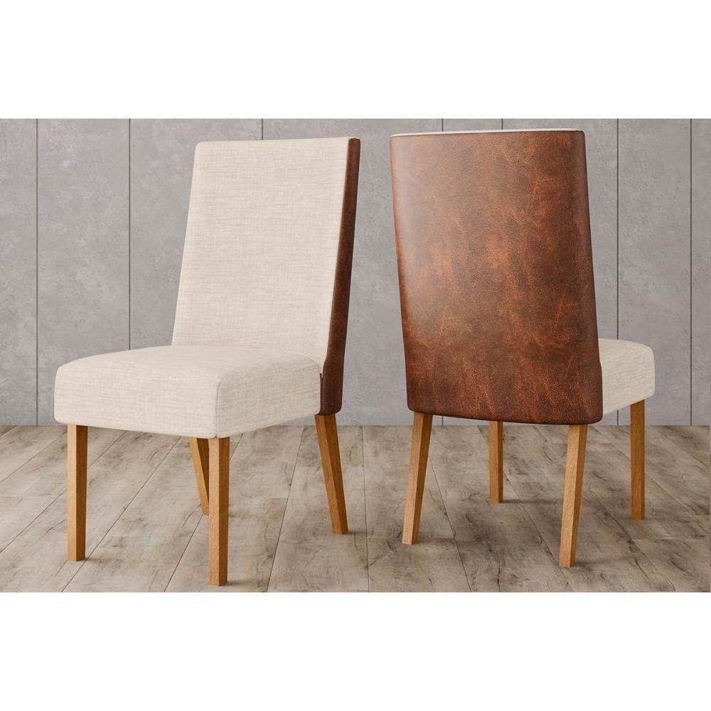 Kit 2 Cadeiras Sala Jantar Anne 2 Un Nature/Linho Bege e Courano Marrom - Henn - 1