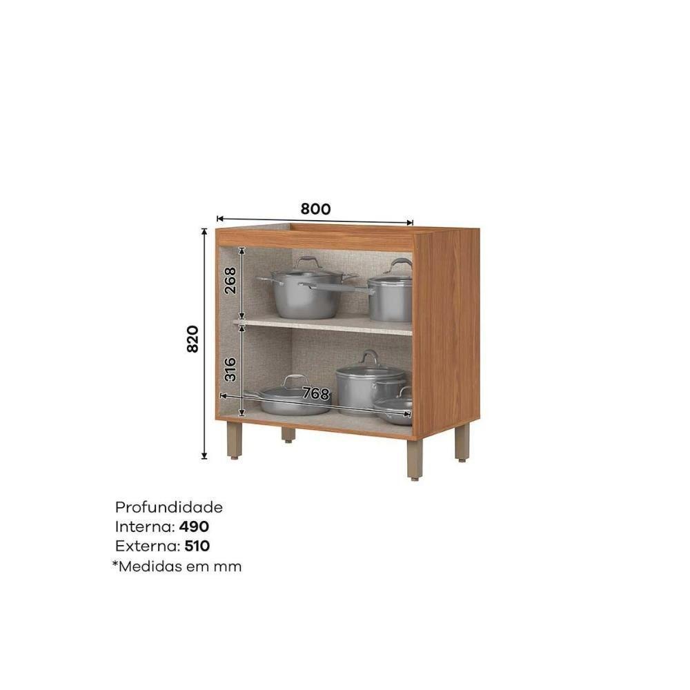 Balcão Cozinha p/ Cooktop Requinte c/ 2 Portas s/Tampo 80cm Nature/Areia - Henn - 3