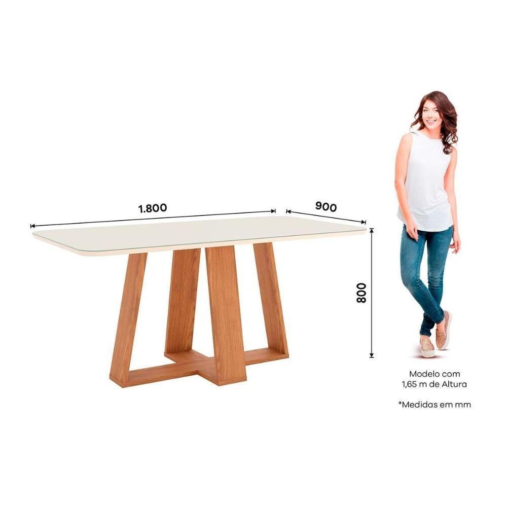 Sala de Jantar Completa Lins c/ Tampo Madeirado c/ Vidro Curvo 180x90cm e 6 Cadeiras Malu Nature/Veludo Light Linho - Henn - 3