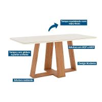 Sala de Jantar Completa Lins c/ Tampo Madeirado c/ Vidro Curvo 180x90cm e 6 Cadeiras Malu Nature/Veludo Light Linho - Henn - 2