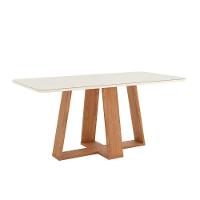 Sala de Jantar Completa Lins c/ Tampo Madeirado c/ Vidro Curvo 180x90cm e 6 Cadeiras Malu Nature/Veludo Light Linho - Henn - 8