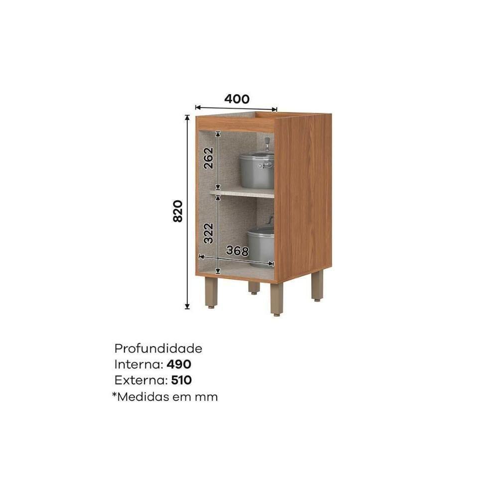 Balcão de Cozinha Modulado Requinte c/ 1 Porta s/Tampo 40cm Nature/Areia - Henn - 3