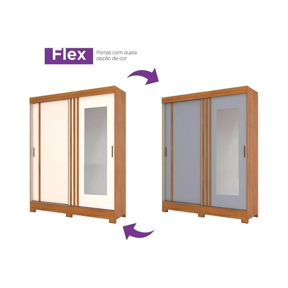 Guarda Roupa Solteiro 2 Portas de Correr (1 c/ Espelho) e 2 Gavetas c/ Pés Briz B353 Nature/Cinza/Off White - Henn - 3