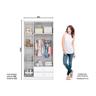 Guarda Roupa Infantil Quarto Bala de Menta 3 Portas de Abrir 2 Gavetas Branco Henn