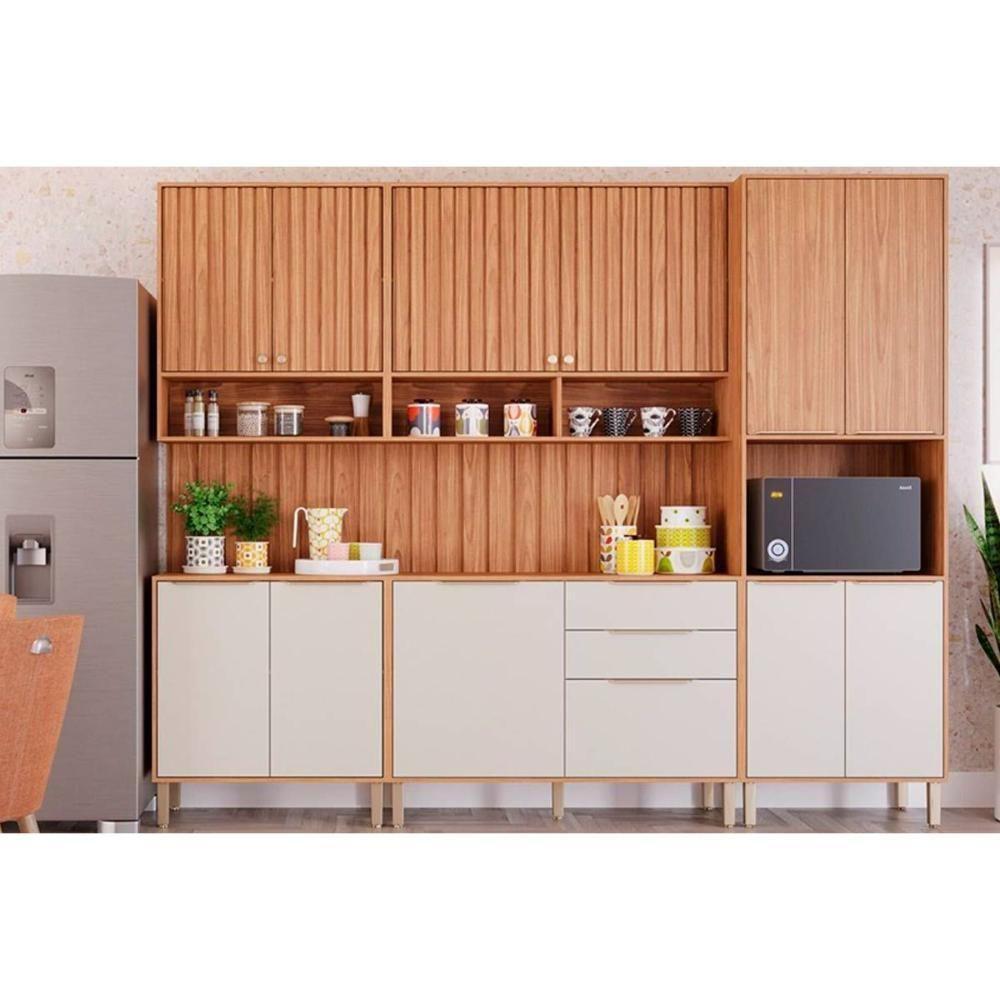 Gabinete de Cozinha Modulado Balcão Divina c/ 3 Portas e 2 Gavetas s/Tampo 120cm Freijo/Off White - MGM - 5