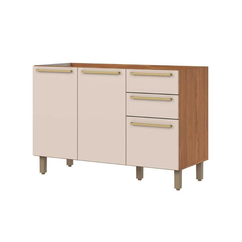 Gabinete de Cozinha Modulado Balcão Requinte c/ 3 Portas e 2 Gavetas s/Tampo 120cm Nature/Areia - Henn - 5