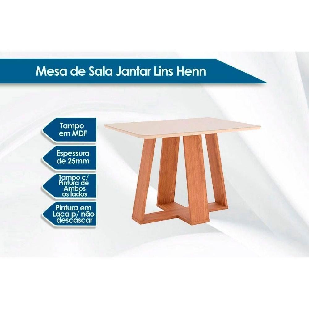 Sala de Jantar Completa Lins c/ Tampo Madeirado 120x80cm e 4 Cadeiras Vita Nature/Off White - Suede Marrom - Henn - 2
