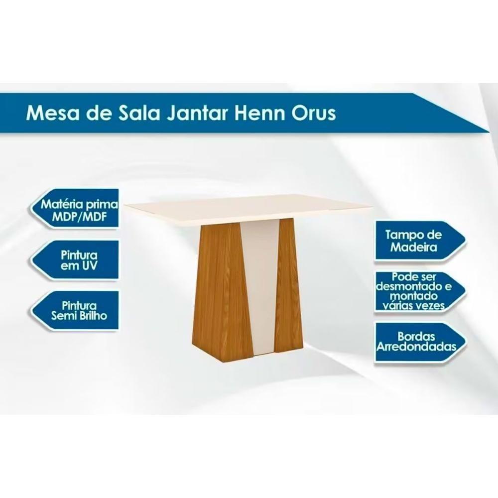 Sala de Jantar Completa Orus c/ Tampo Madeirado 120x80cm e 4 Cadeiras Vita Nature/Off White - Linho Bege - Henn - 2