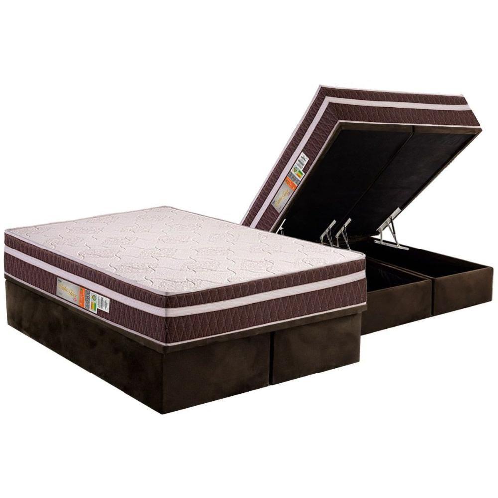 Cama Box Baú Queen: Colchão Anatômico Polar D28 Orthoface Vip + Base CRC Suede Brown (158x198) - 1