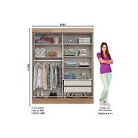 Guarda Roupa Casal 2 Portas de Correr (1 c/ Espelho) e 2 Gavetas Briz B353 Nature/Off White - Henn - 5