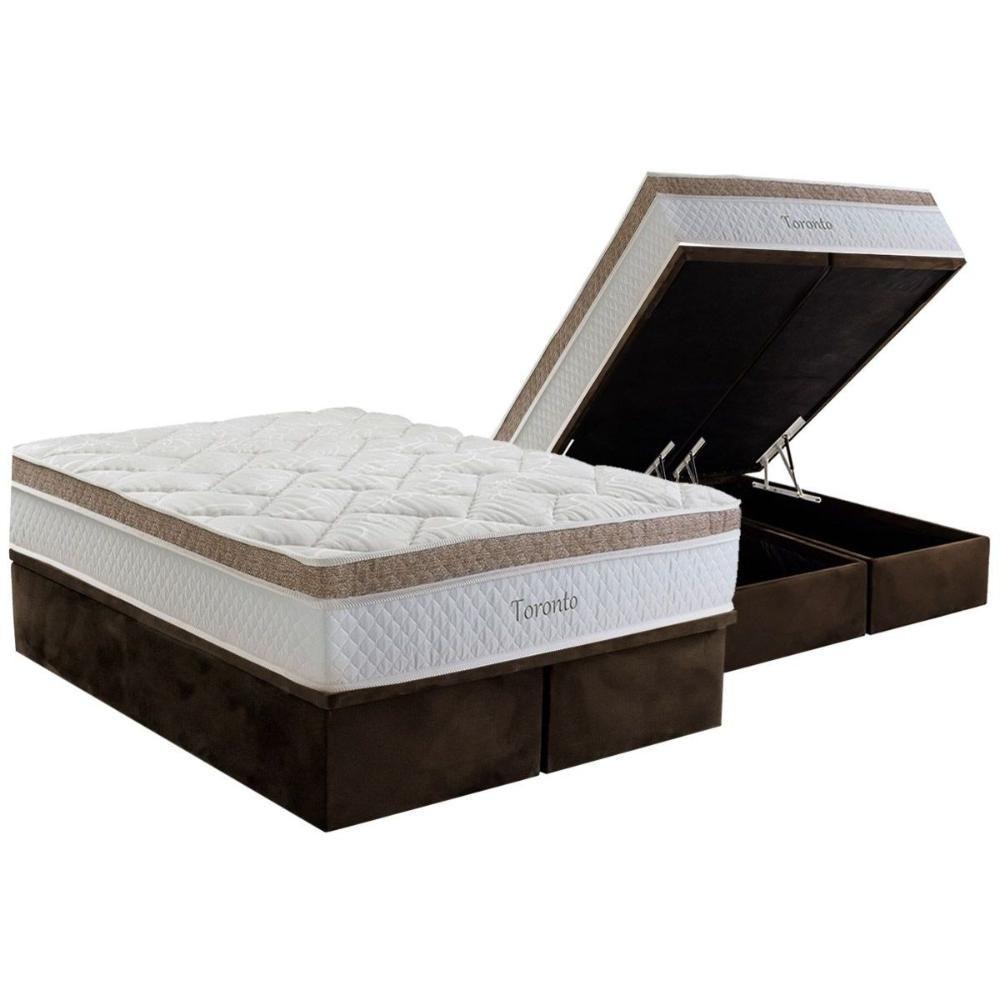 Conjunto Box Baú King: Colchão Espuma Herval Molas Ensacadas Toronto + Base CRC Suede Brown (193x203) - 1