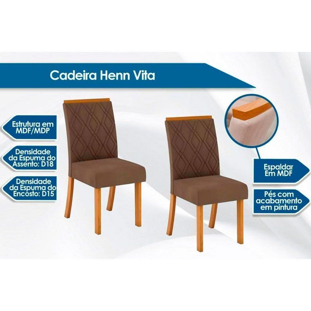 Sala de Jantar Completa Lins SC91 Tampo Madeirado c/ Vidro Canto Reto 120x80cm e 4 Cadeiras Vita Nature/Veludo Light Linho - Henn - 2