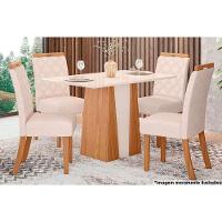 Sala de Jantar Completa Orus c/ Tampo Madeirado 120x80cm e 4 Cadeiras Bella Nature/Off White - Linho Bege - Henn - 1