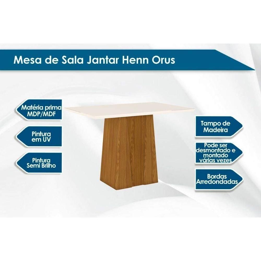 Sala de Jantar Completa Orus c/ Tampo Madeirado 120x80cm e 4 Cadeiras Tauá Nature/Off White - Linho Bege - Henn - 2